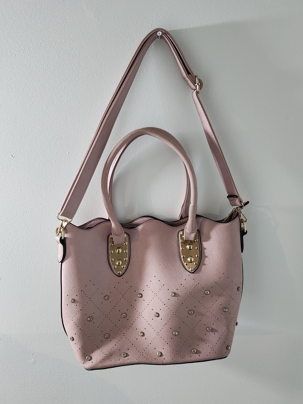Women’sDusty Pink Studded Tote Bag - Elegant Everyday Handbag